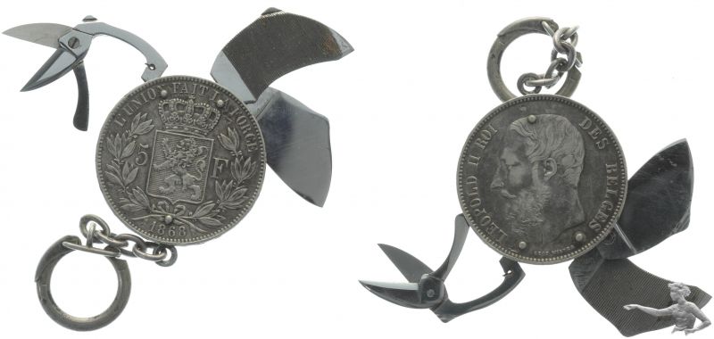 Belgien 5 Francs 1868 Leopold II. umgearbeitet zu einem Taschenmesser